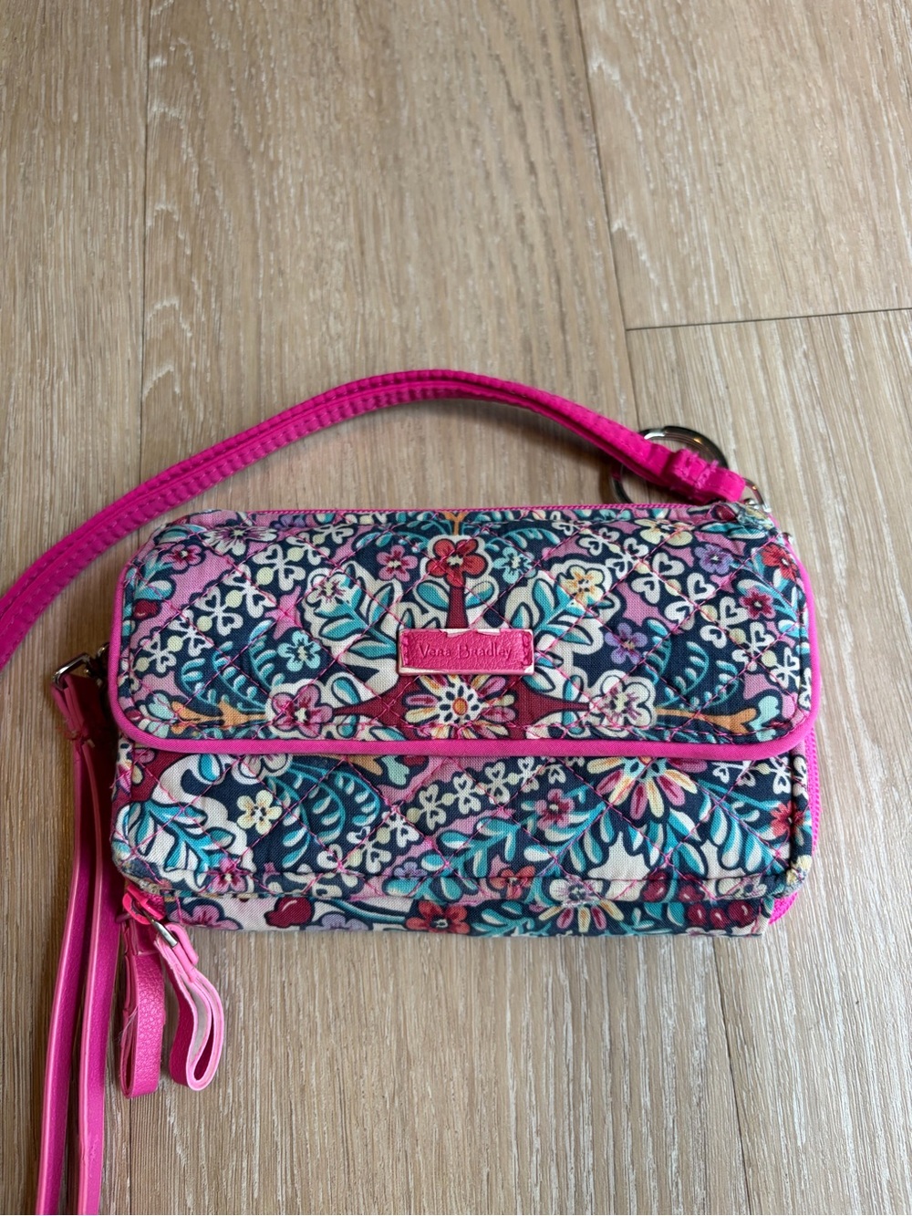 Vera Bradley RFID Protection Pink Floral Wristlet Wallet w/ 2 Strap Options